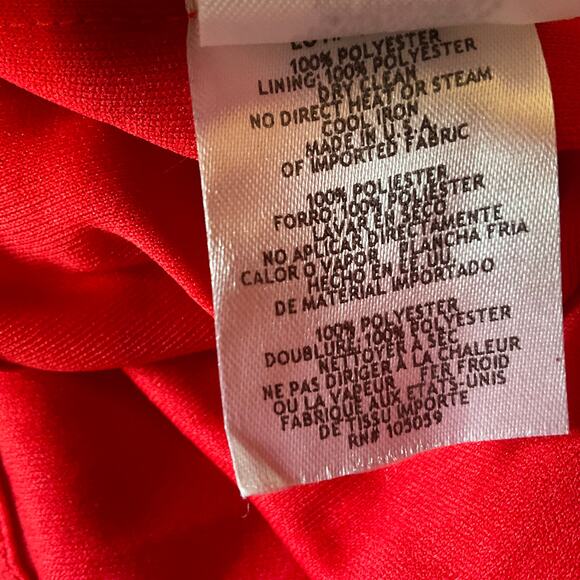 Xscape Red Chiffon Evening Gown Size 8 Cut Out Thigh Slit Ruffled Formal Dress - Picture 10 of 13